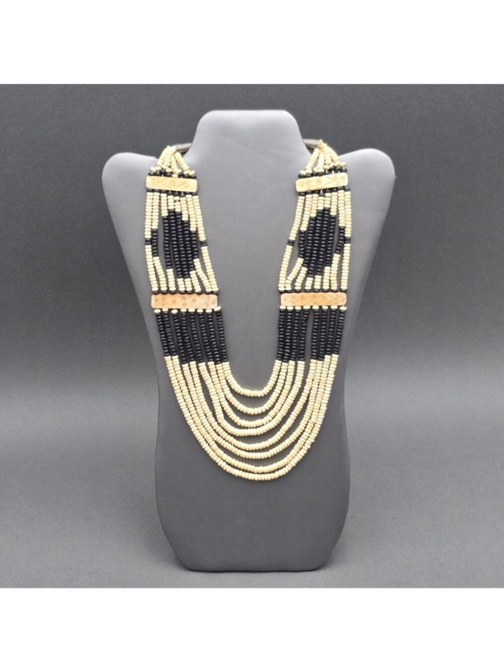 Vintage Naga Tribal Multi Strand Bovine Bone Necklace 19" Hand Carved Ethnic Bib - Picture 2 of 16